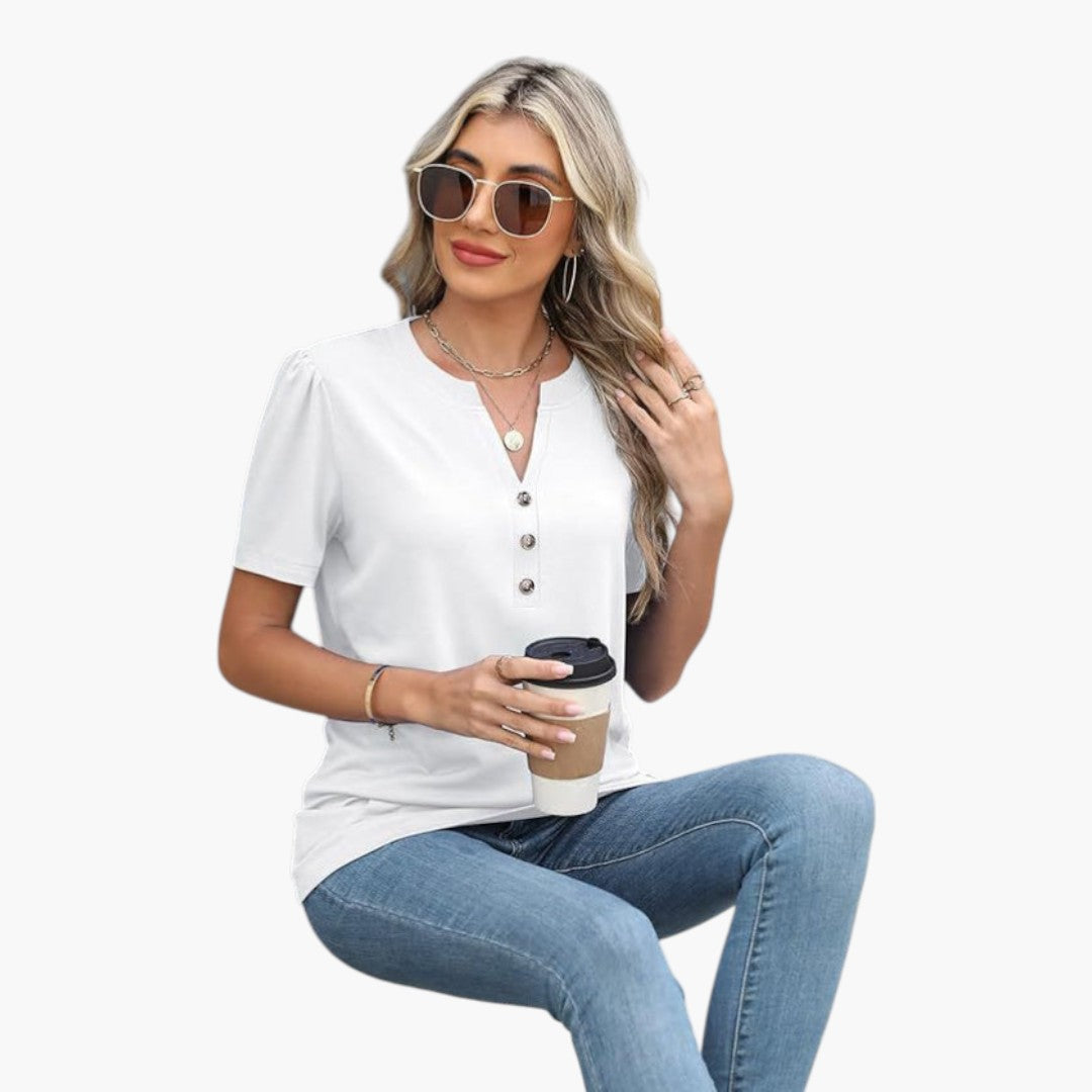 T shirt femme à encolure boutonnée et manches courtes