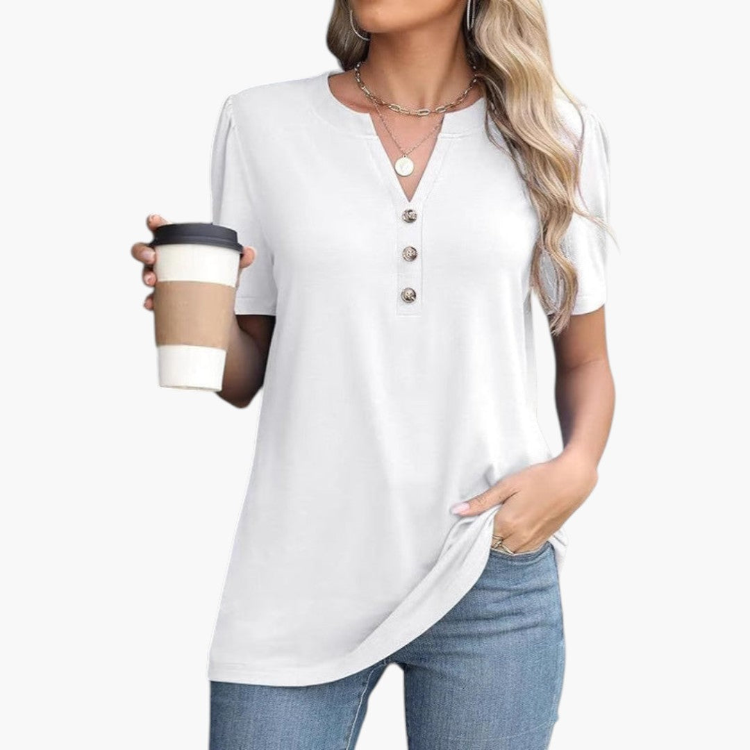 T shirt femme à encolure boutonnée et manches courtes