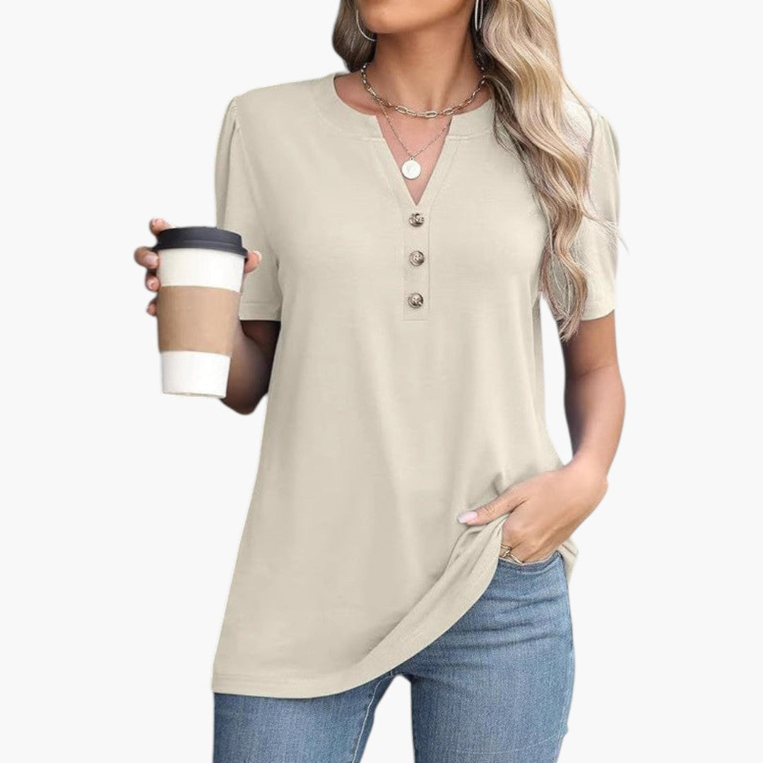 T shirt femme à encolure boutonnée et manches courtes
