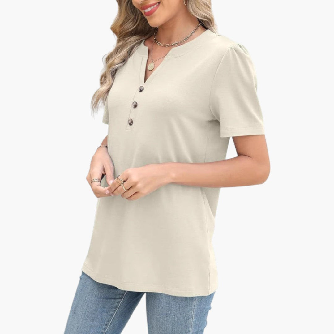 T shirt femme à encolure boutonnée et manches courtes