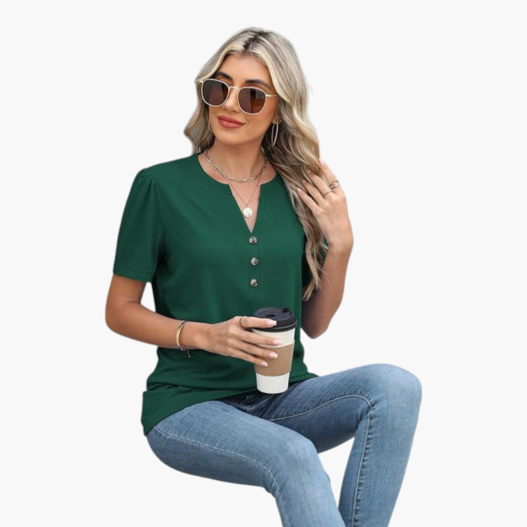 T shirt femme à encolure boutonnée et manches courtes