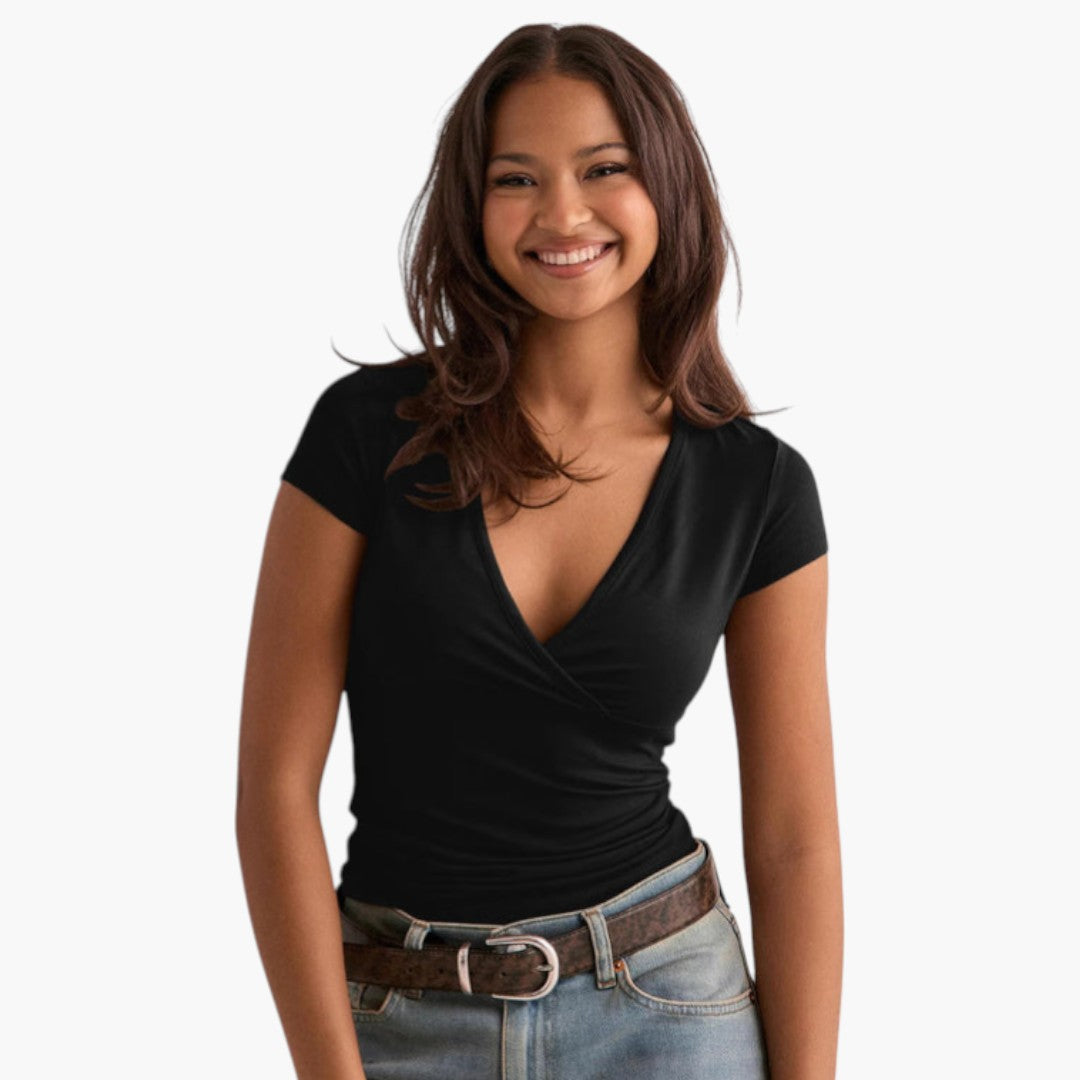 T shirt femme avec encolure en V et manches courtes