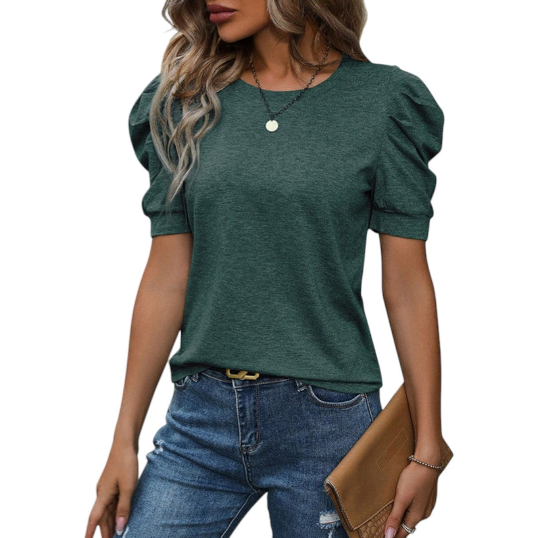 T shirt femme à manches bouffantes et encolure ronde