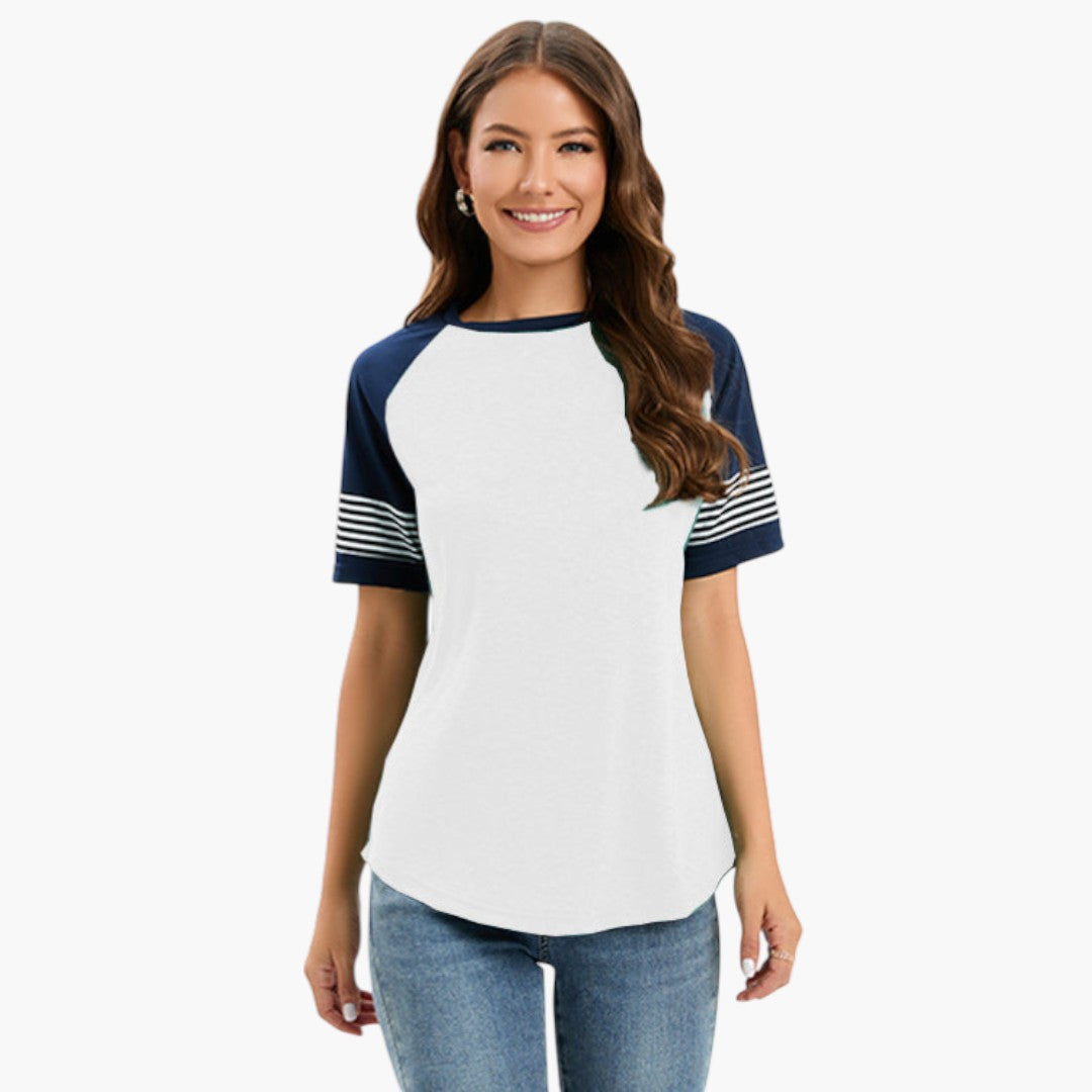 Maglietta donna con maniche raglan e dettaglio a righe