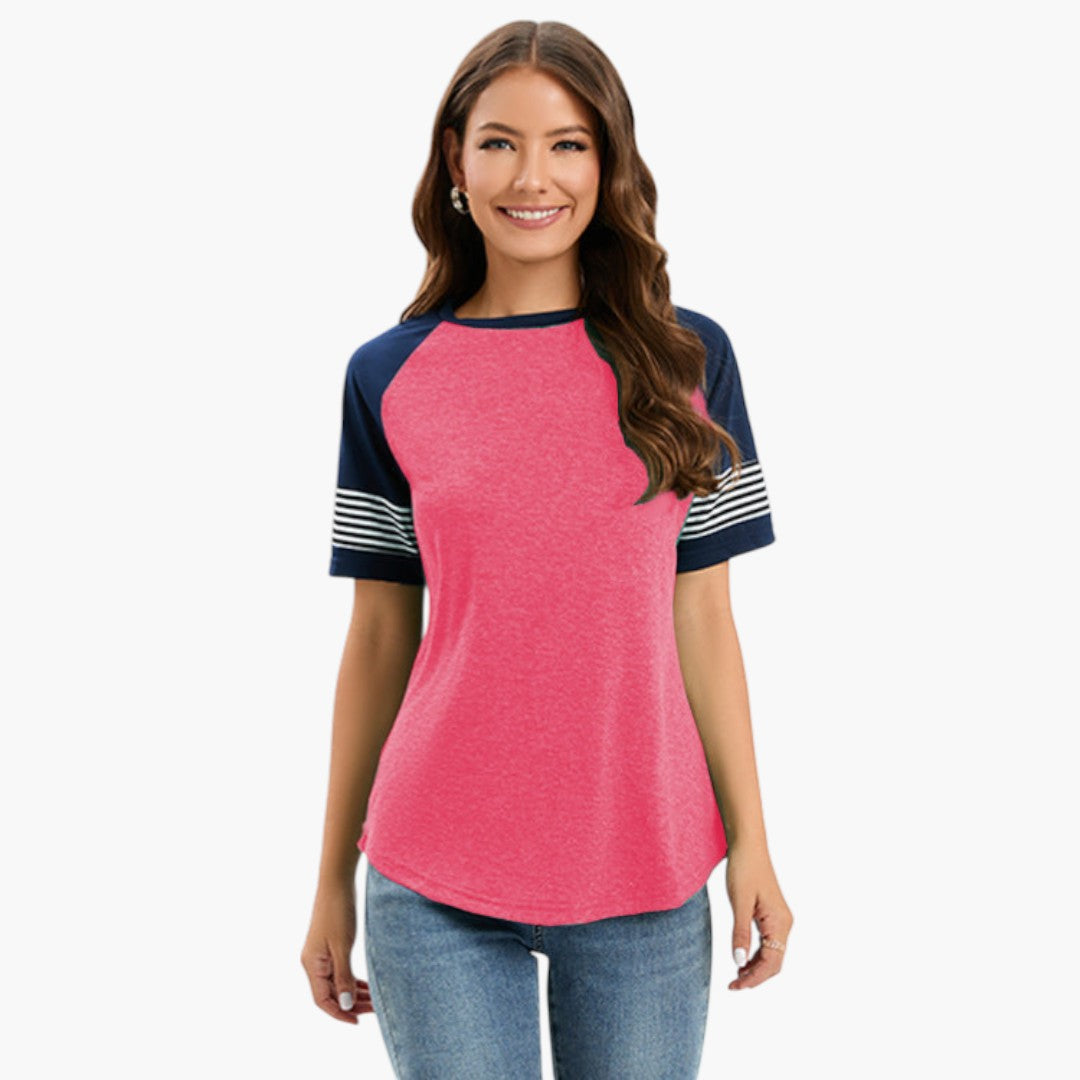 Maglietta donna con maniche raglan e dettaglio a righe
