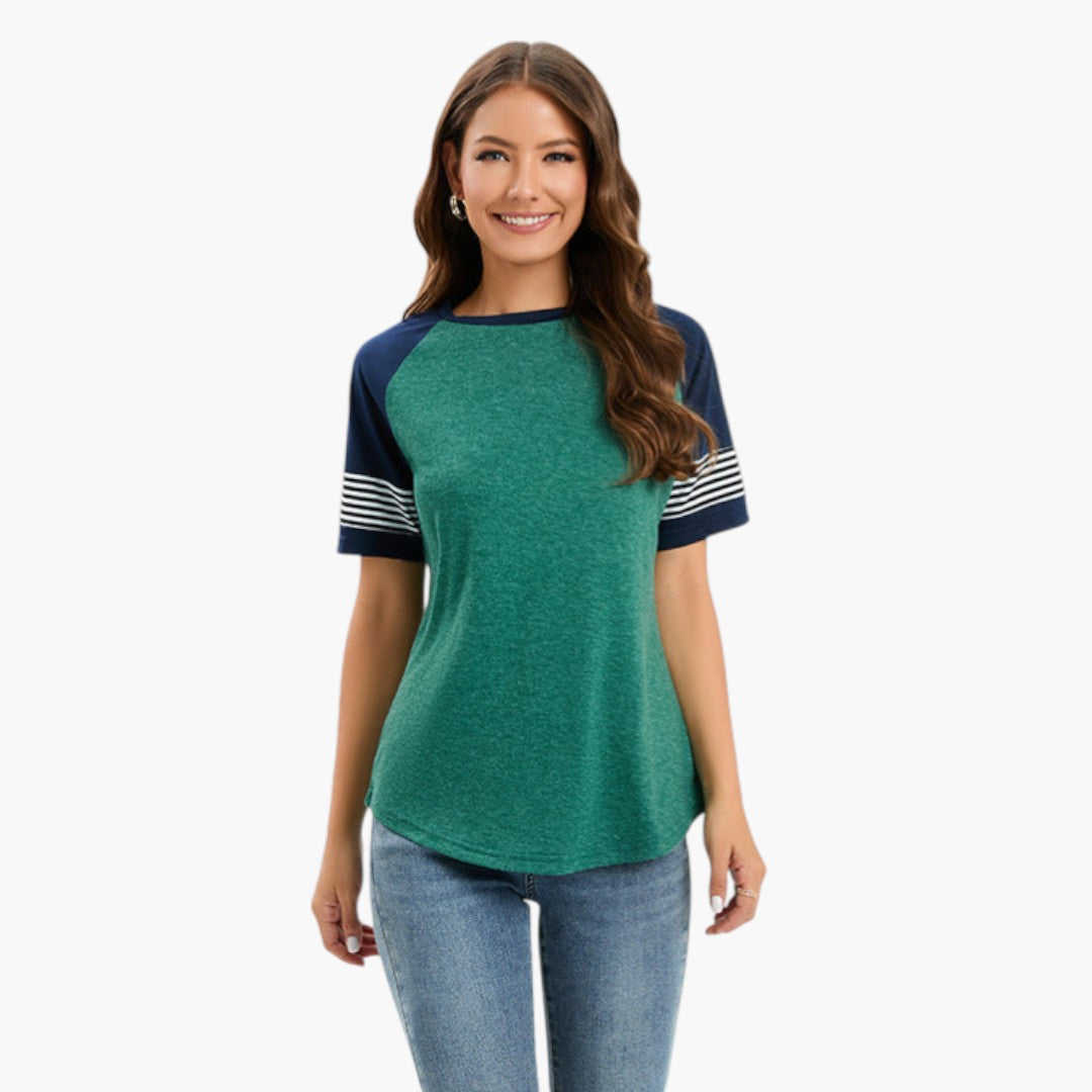 Maglietta donna con maniche raglan e dettaglio a righe