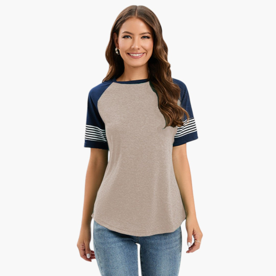 Maglietta donna con maniche raglan e dettaglio a righe