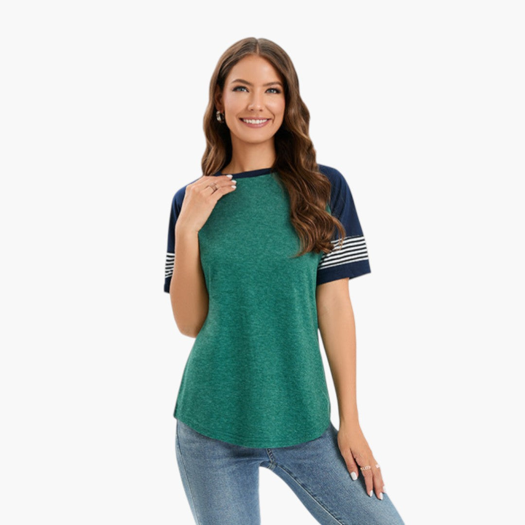 Maglietta donna con maniche raglan e dettaglio a righe
