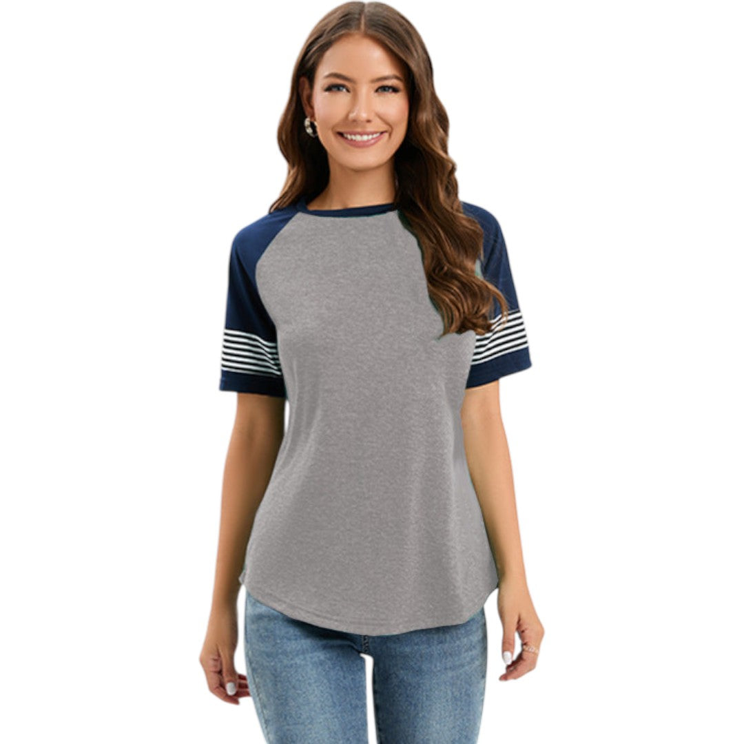 Maglietta donna con maniche raglan e inserti a righe