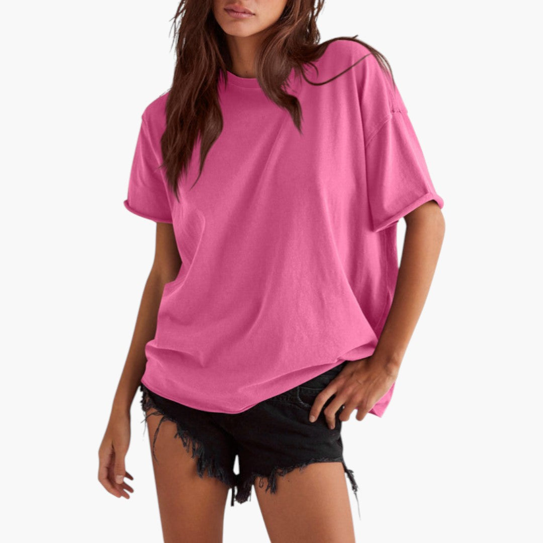 T shirt femme ample à encolure ronde et manches courtes