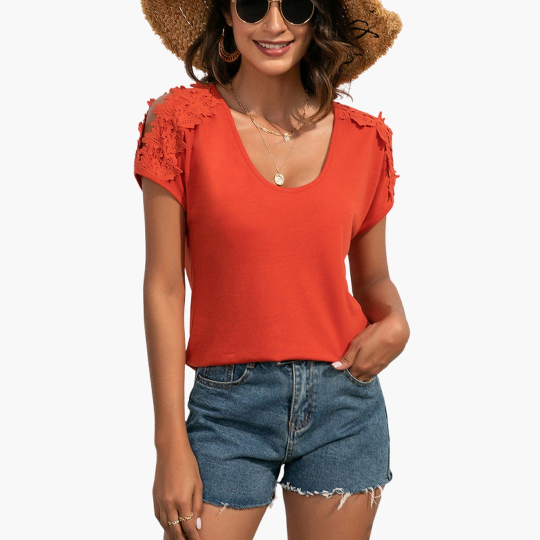 Maglietta donna con inserti in pizzo sulle spalle