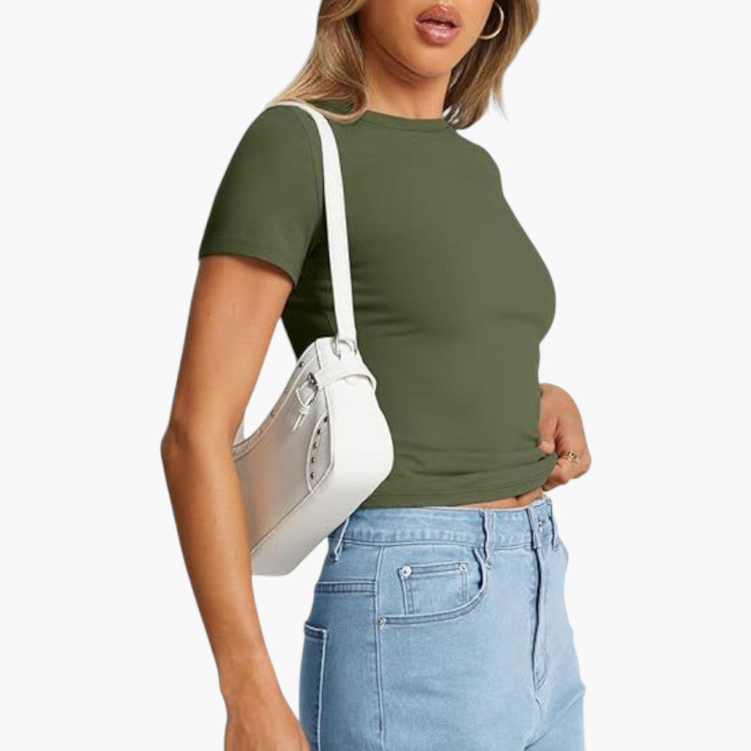 T shirt femme col rond à manches courtes