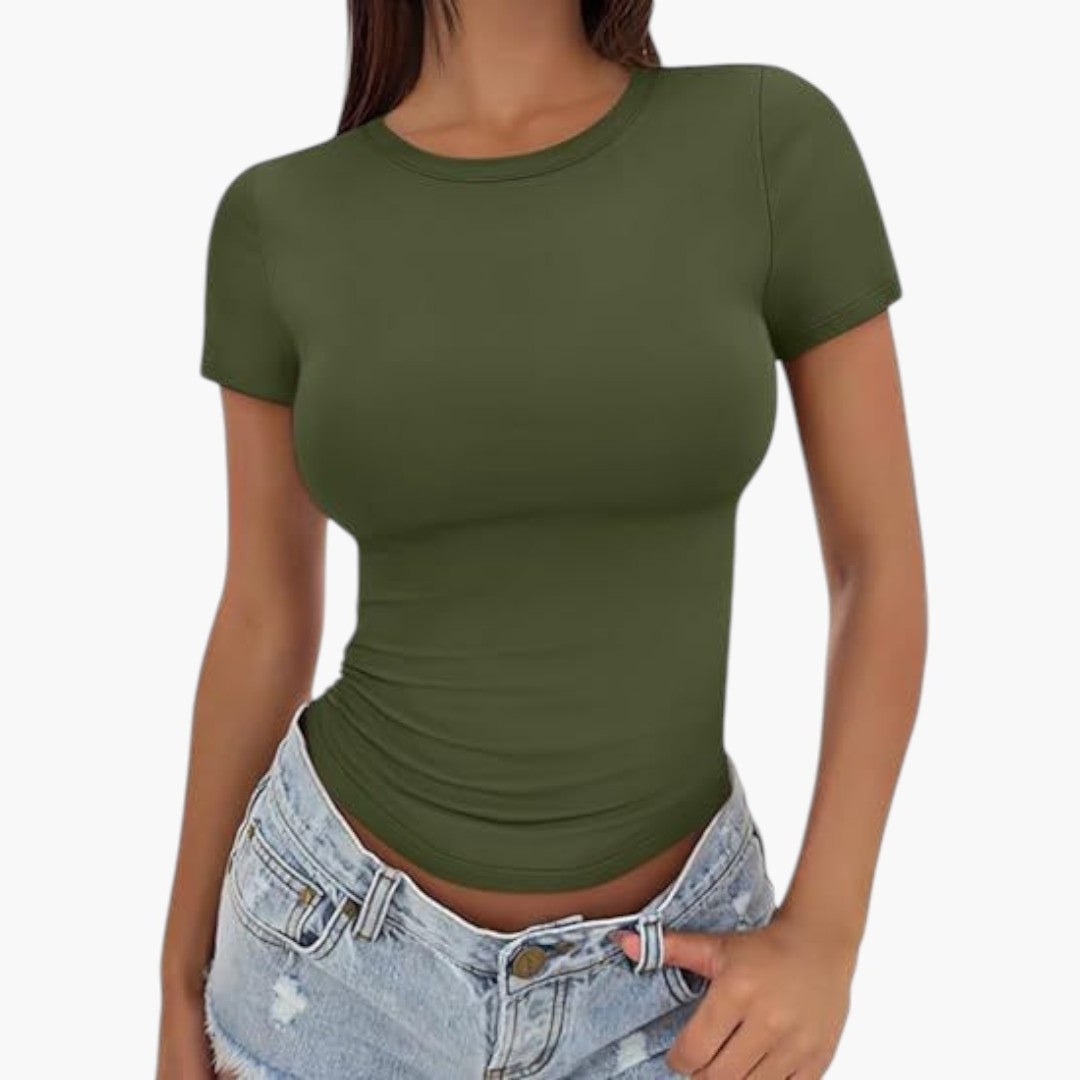 T shirt femme col rond à manches courtes