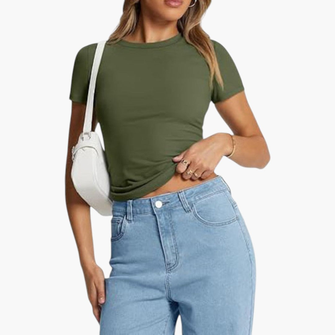 T shirt femme col rond à manches courtes