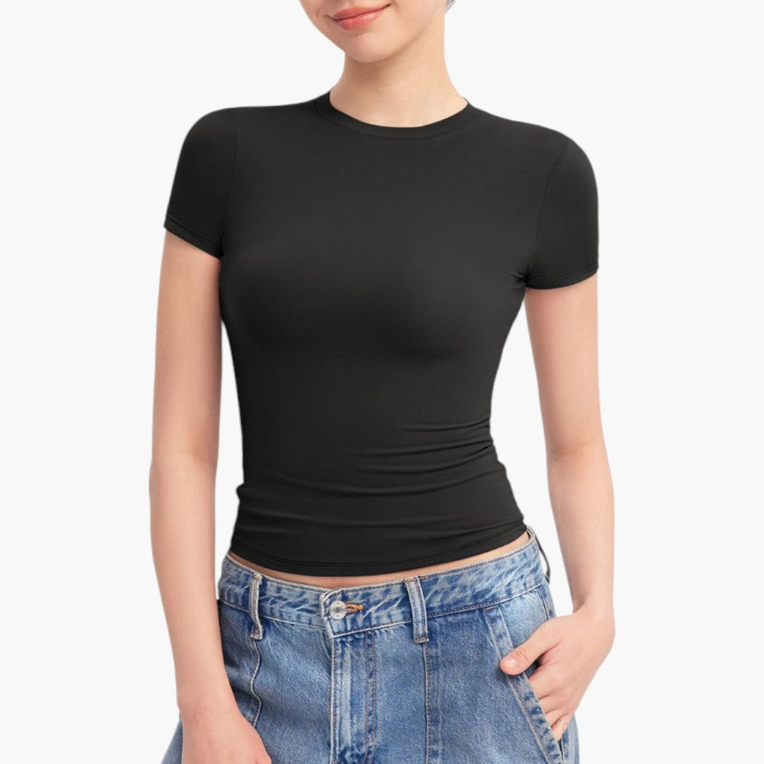 T-shirt til kvinder med rund hals og korte ærmer
