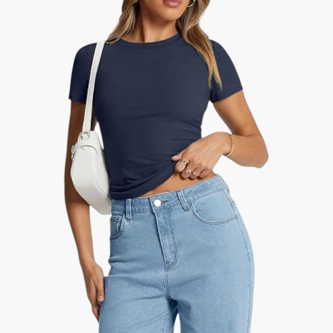 T shirt femme col rond à manches courtes