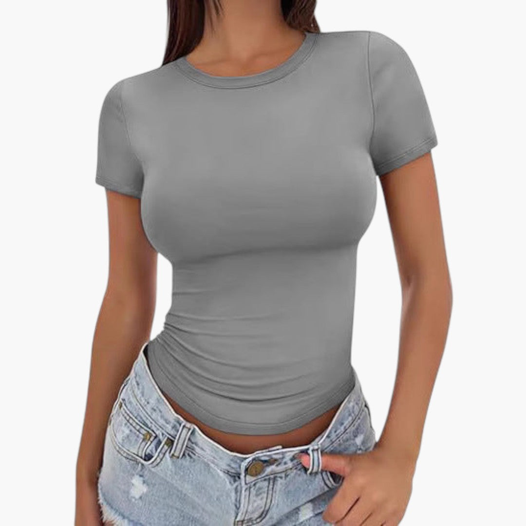 T shirt femme col rond à manches courtes