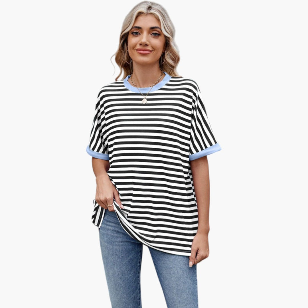 T shirt femme col rond à rayures horizontales