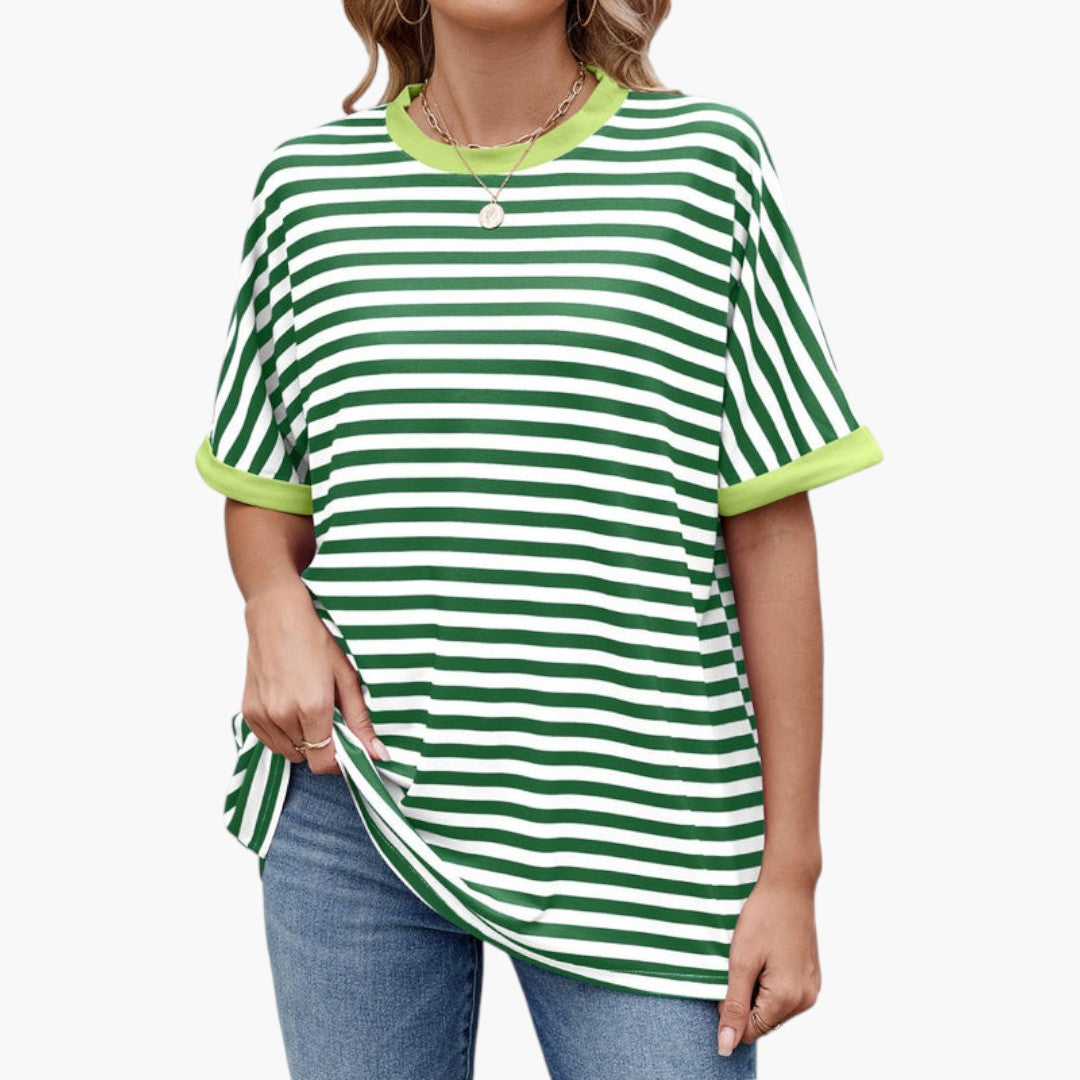 T shirt femme col rond à rayures horizontales
