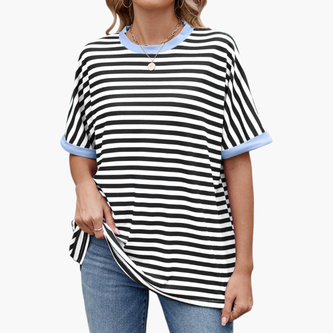 T shirt femme col rond à rayures horizontales