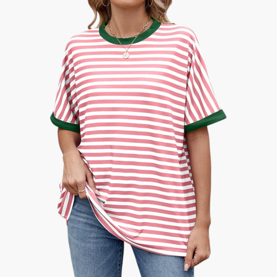 T shirt femme col rond à rayures horizontales