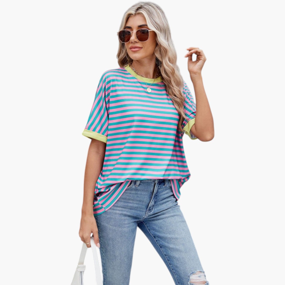 T shirt femme col rond à rayures horizontales