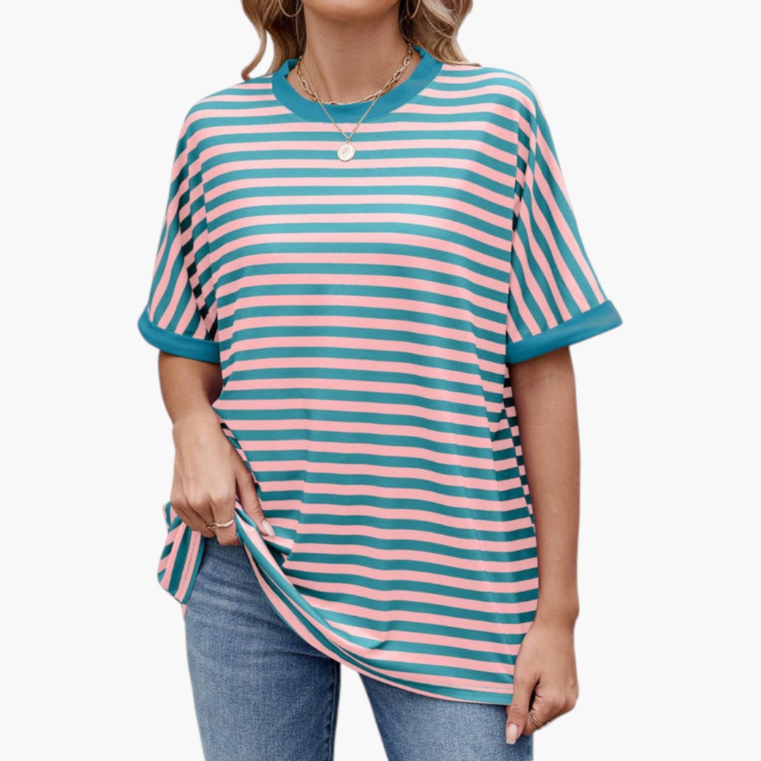 T shirt femme col rond à rayures horizontales