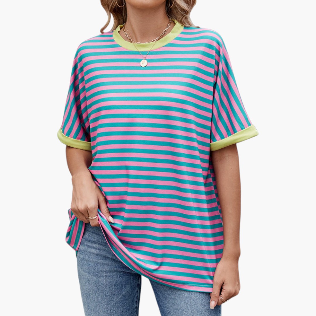 T shirt femme col rond à rayures horizontales