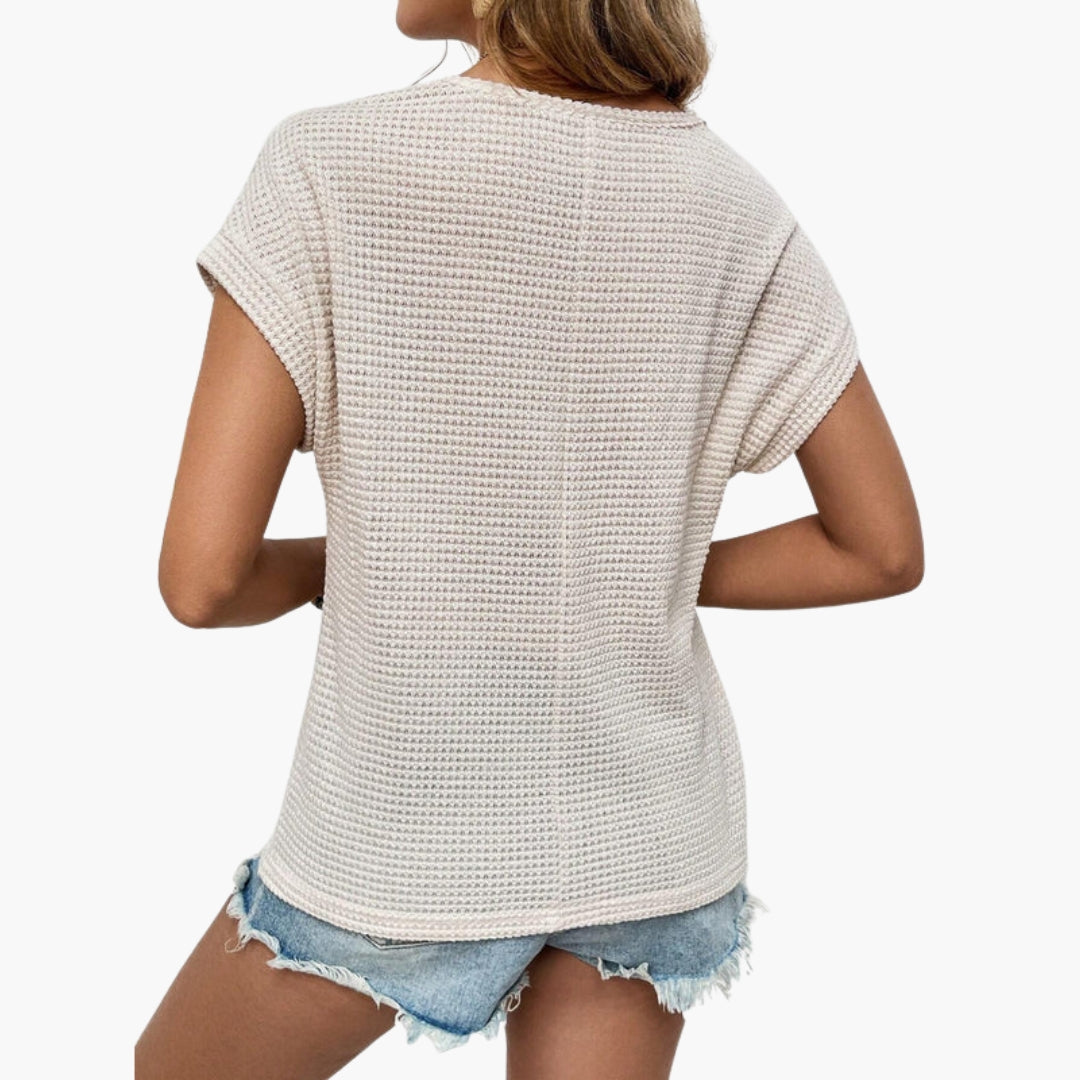 T shirt femme col rond avec empiècements texturés