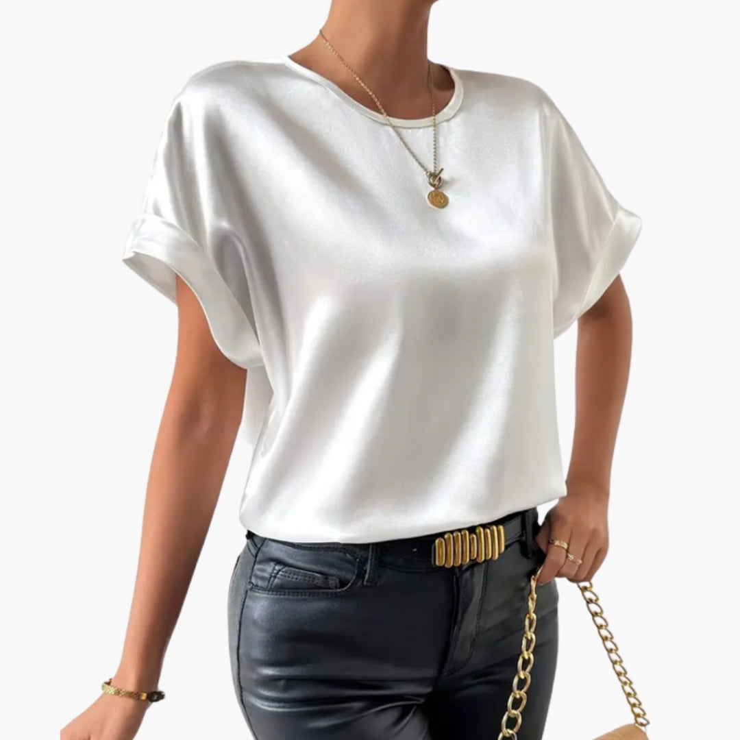 T shirt femme col rond manches courtes à revers