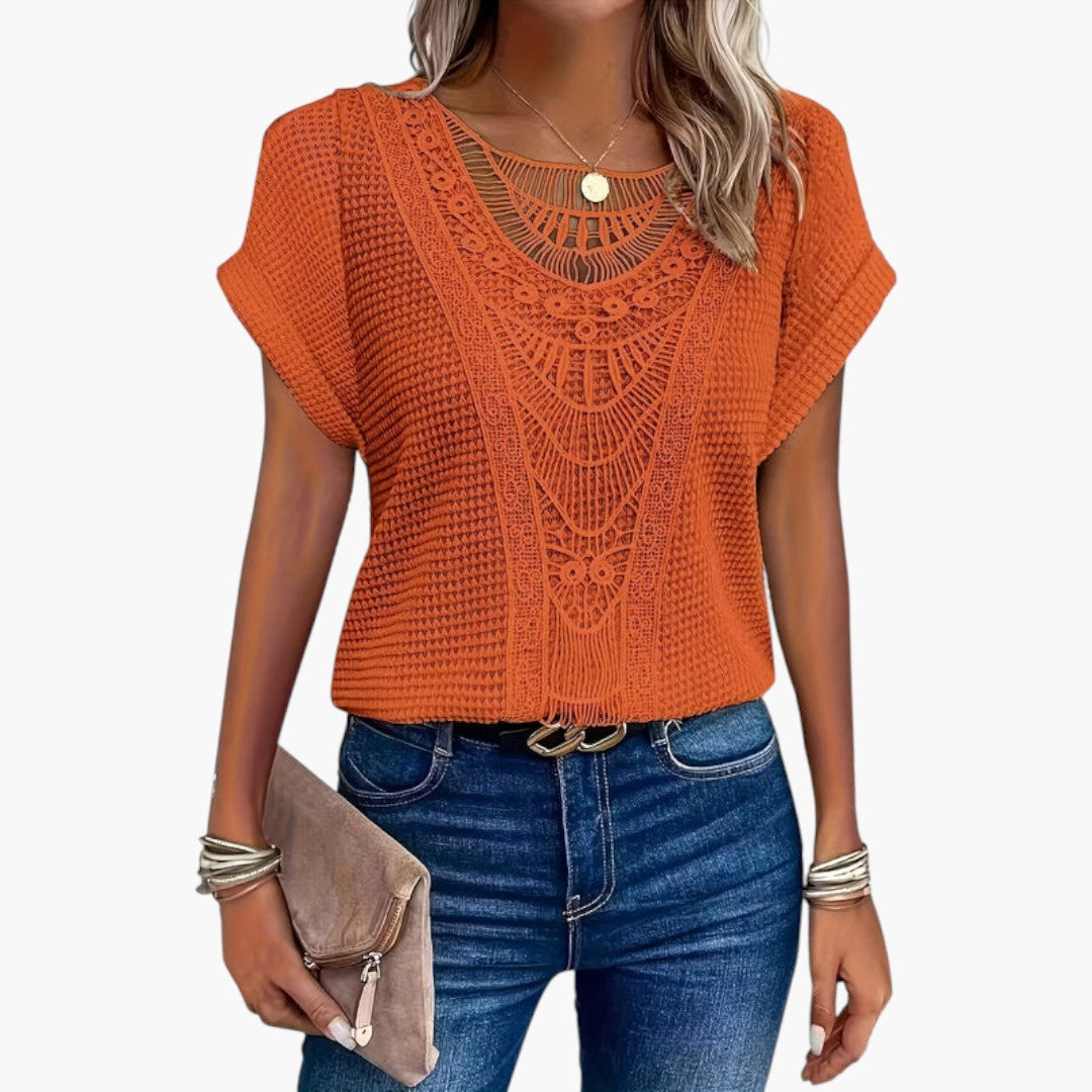 T shirt femme manches courtes avec empiècement dentelle