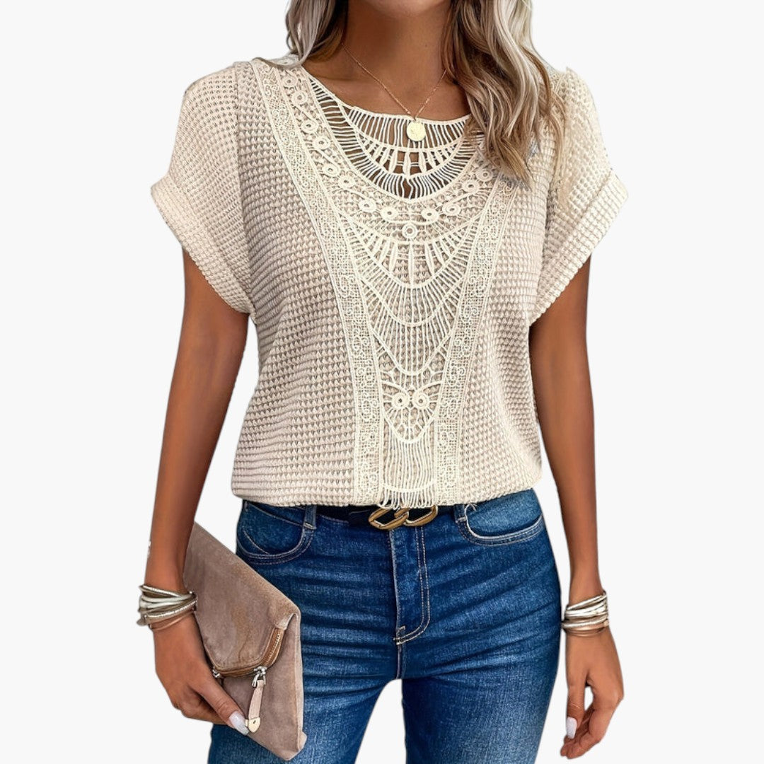 T shirt femme manches courtes avec empiècement dentelle