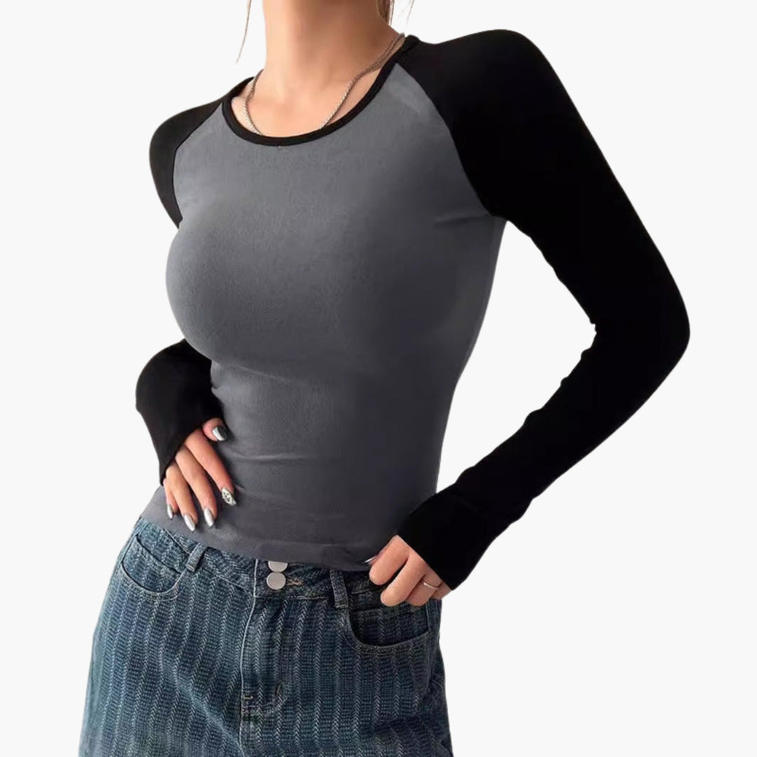 T shirt femme raglan manches longues coupe ajustée
