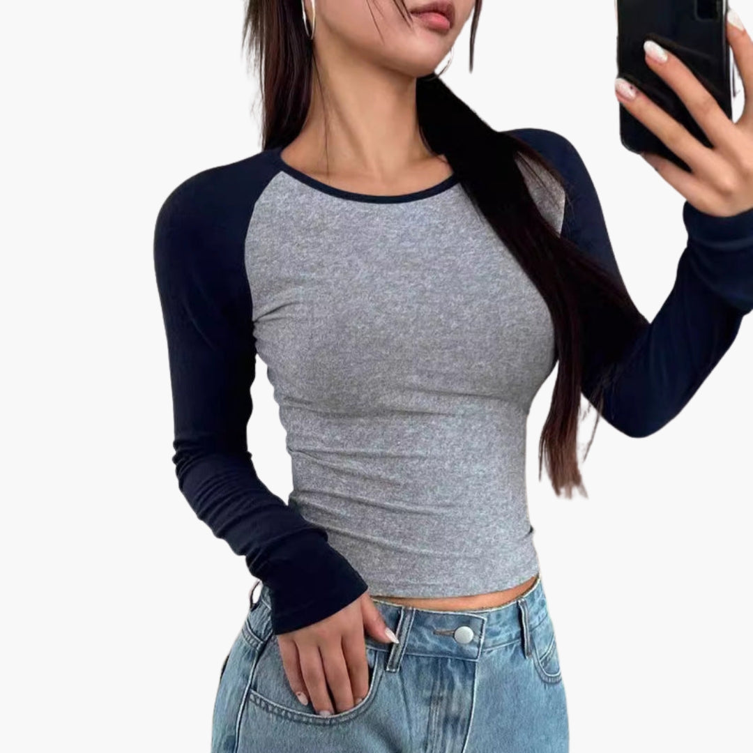 T shirt femme raglan manches longues coupe ajustée