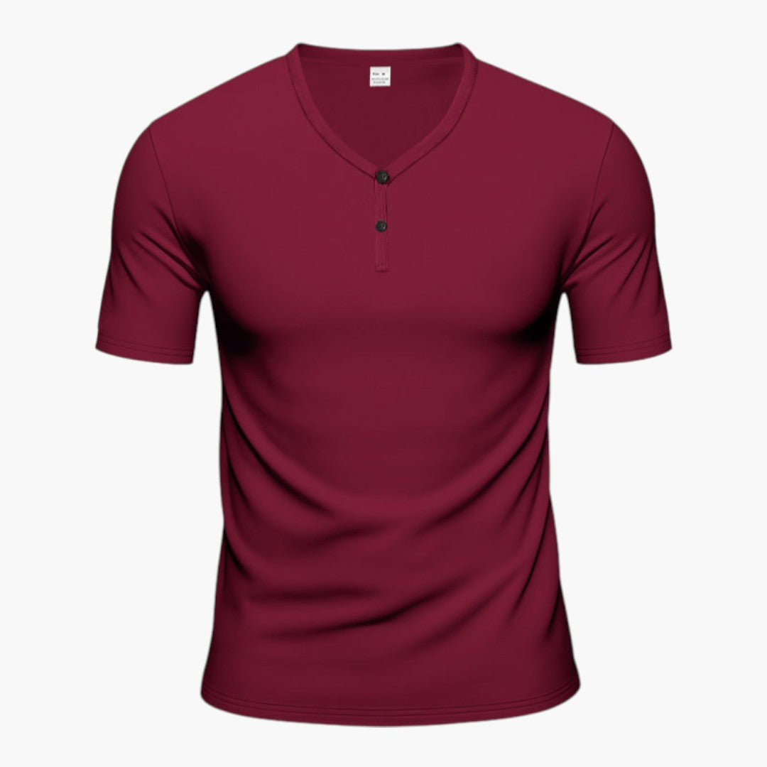 T shirt homme col V avec patte de boutonnage