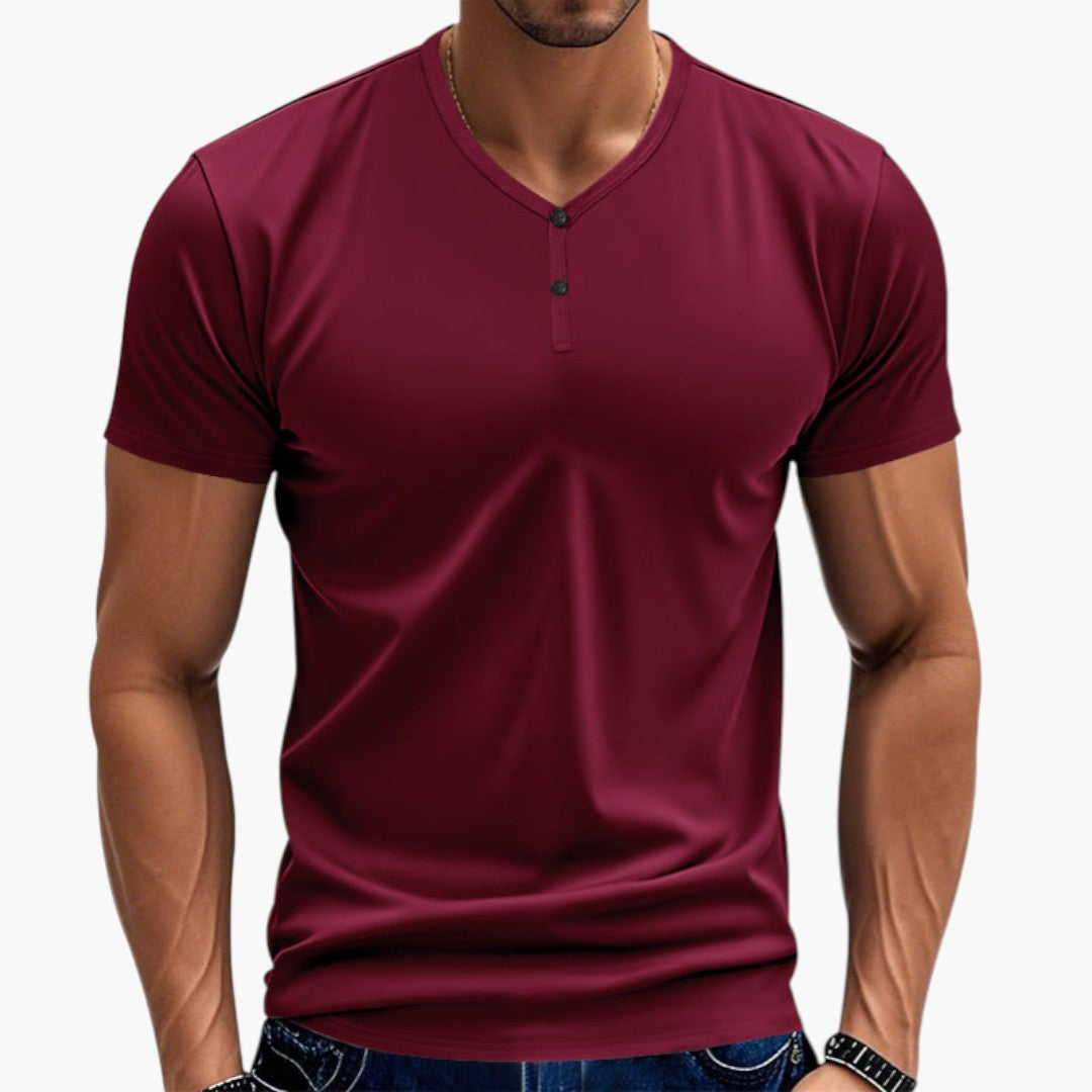 T shirt homme col V avec patte de boutonnage