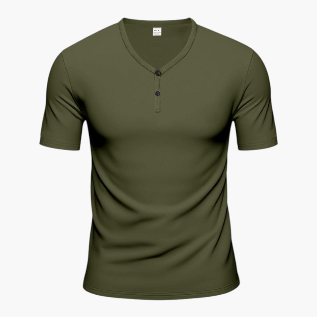 T shirt homme col V avec patte de boutonnage