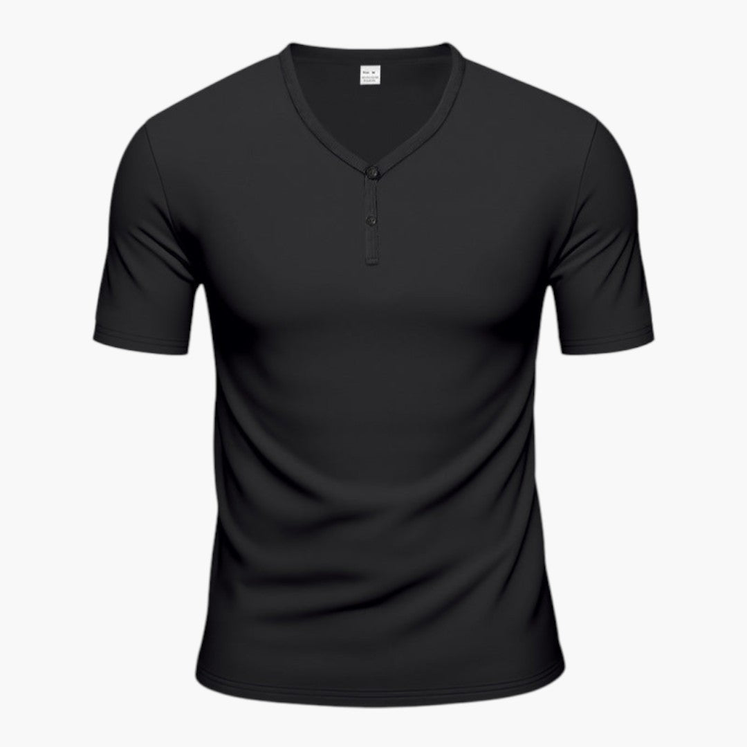 T shirt homme col V avec patte de boutonnage