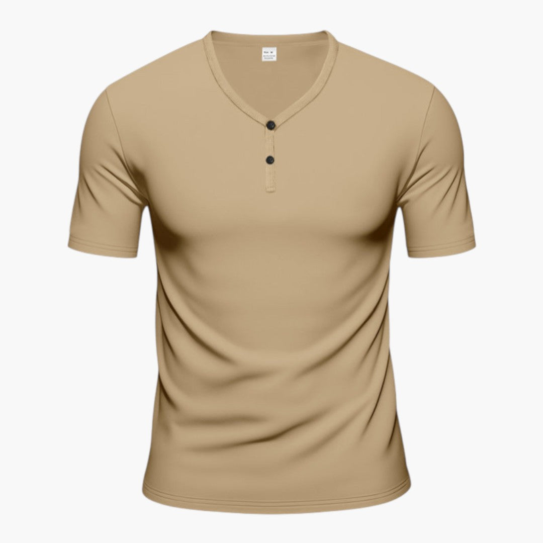 T shirt homme col V avec patte de boutonnage
