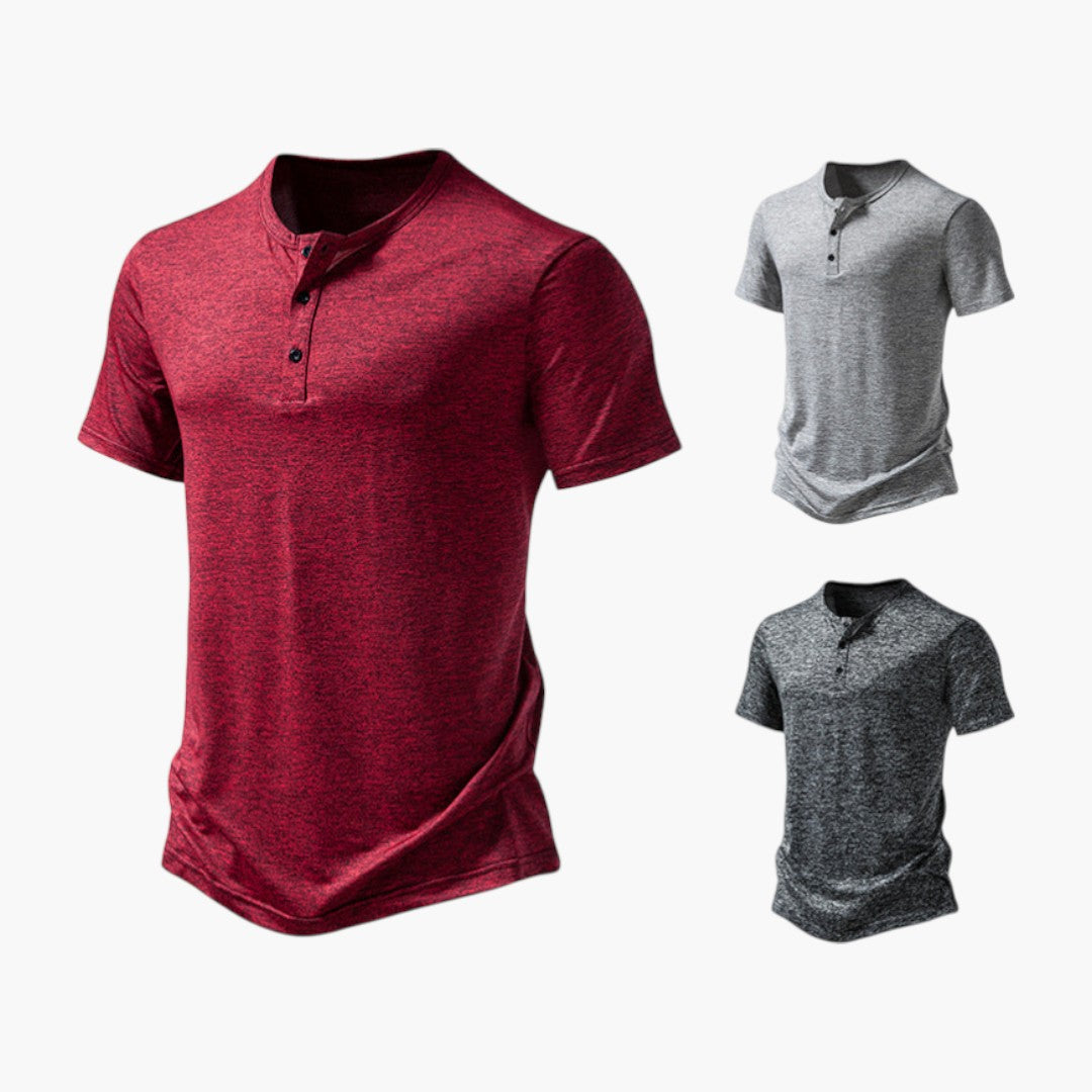 T shirt homme col tunisien avec patte de boutonnage