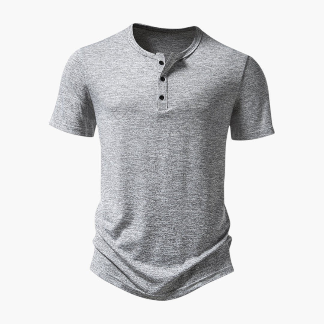 T shirt homme col tunisien avec patte de boutonnage