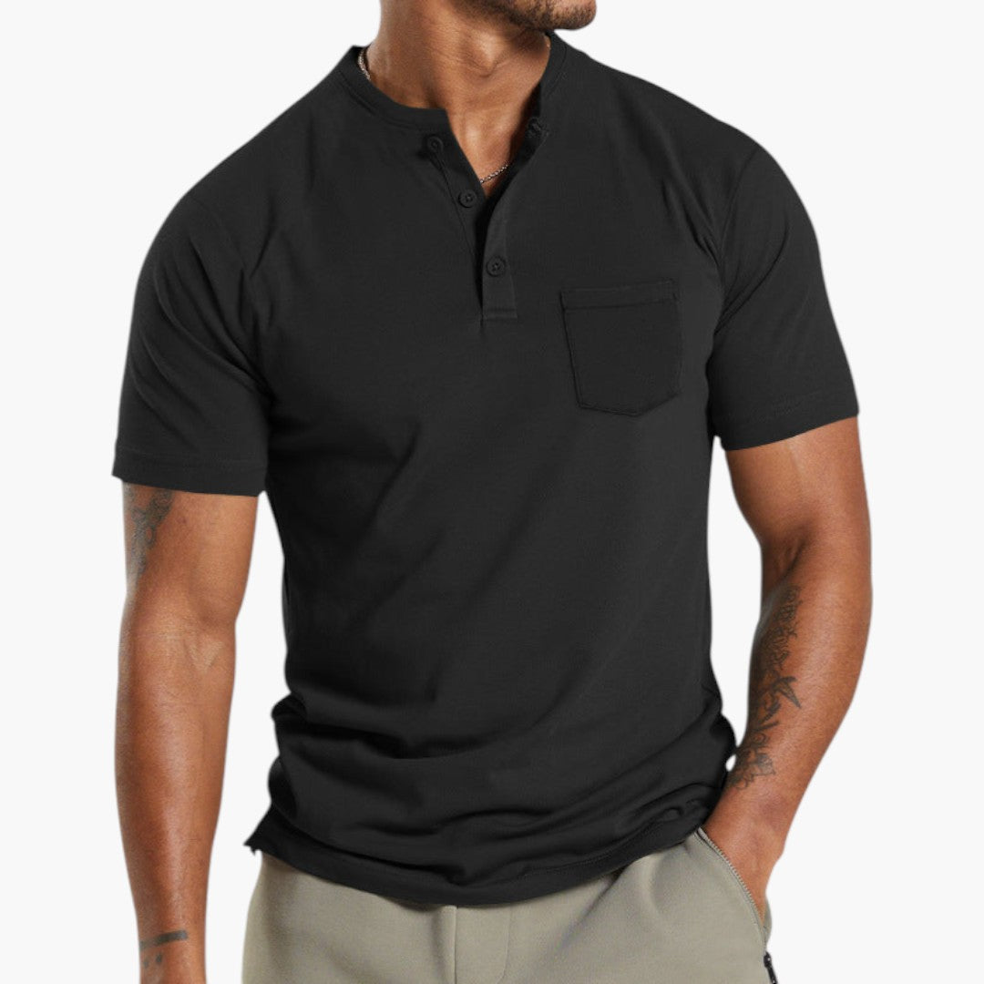 T shirt homme de style Henley avec poche poitrine