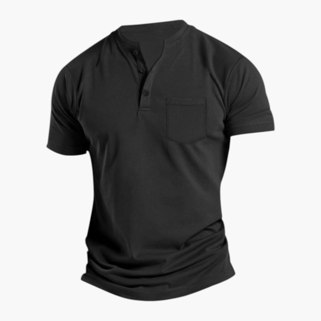 T shirt homme de style Henley avec poche poitrine