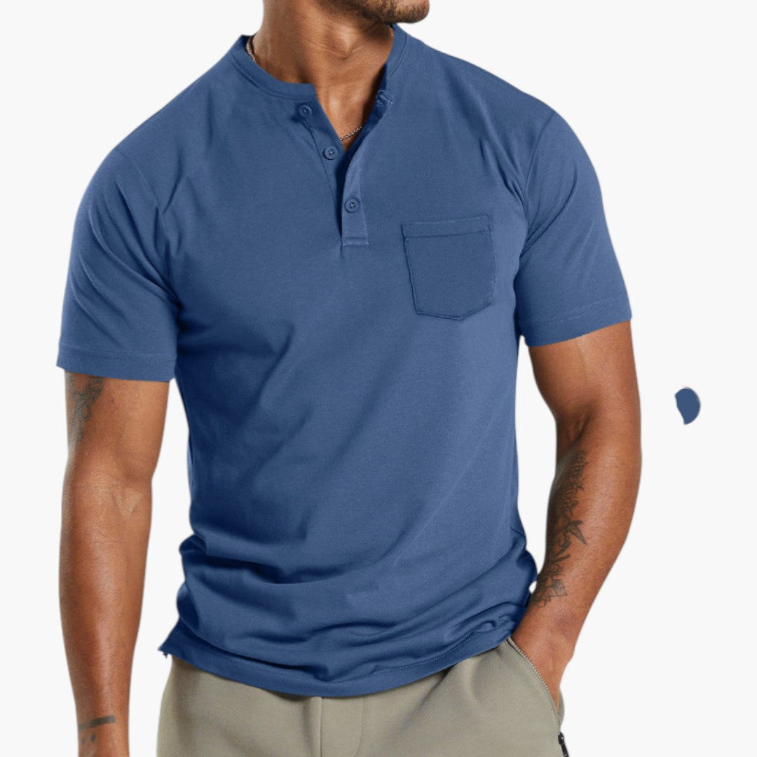 T shirt homme de style Henley avec poche poitrine