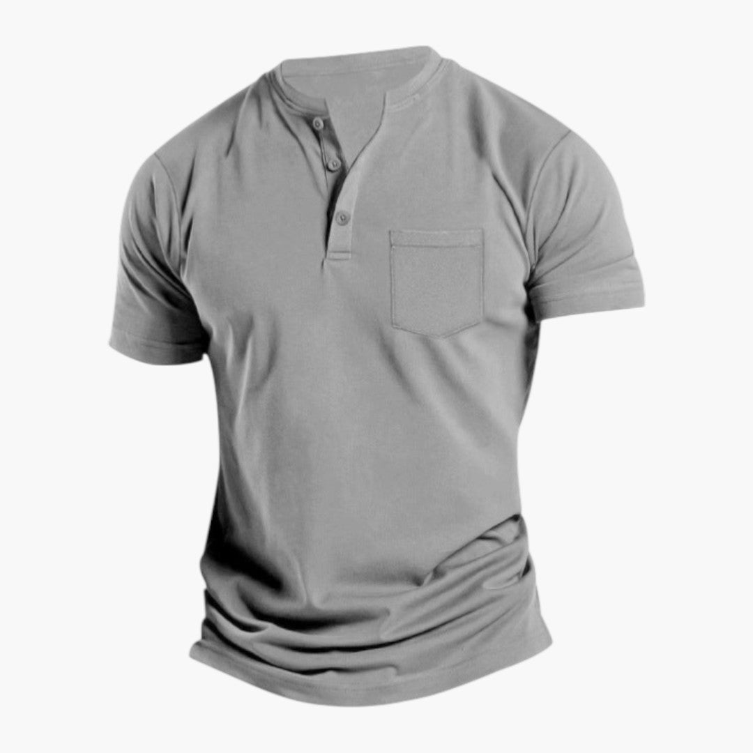 T shirt homme de style Henley avec poche poitrine