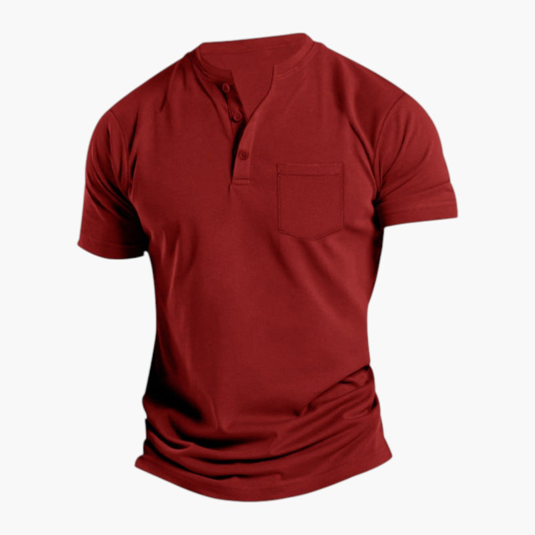 T shirt homme de style Henley avec poche poitrine