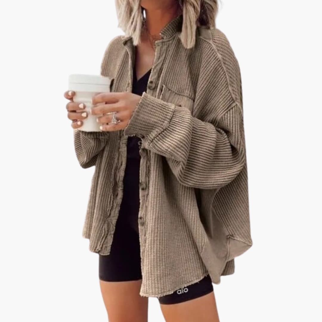 Oversized Women's Knit Shirt Jacket with Buttons