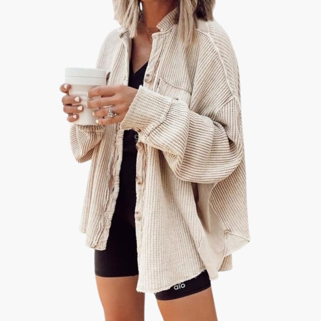 Oversized Women's Knit Shirt Jacket with Buttons