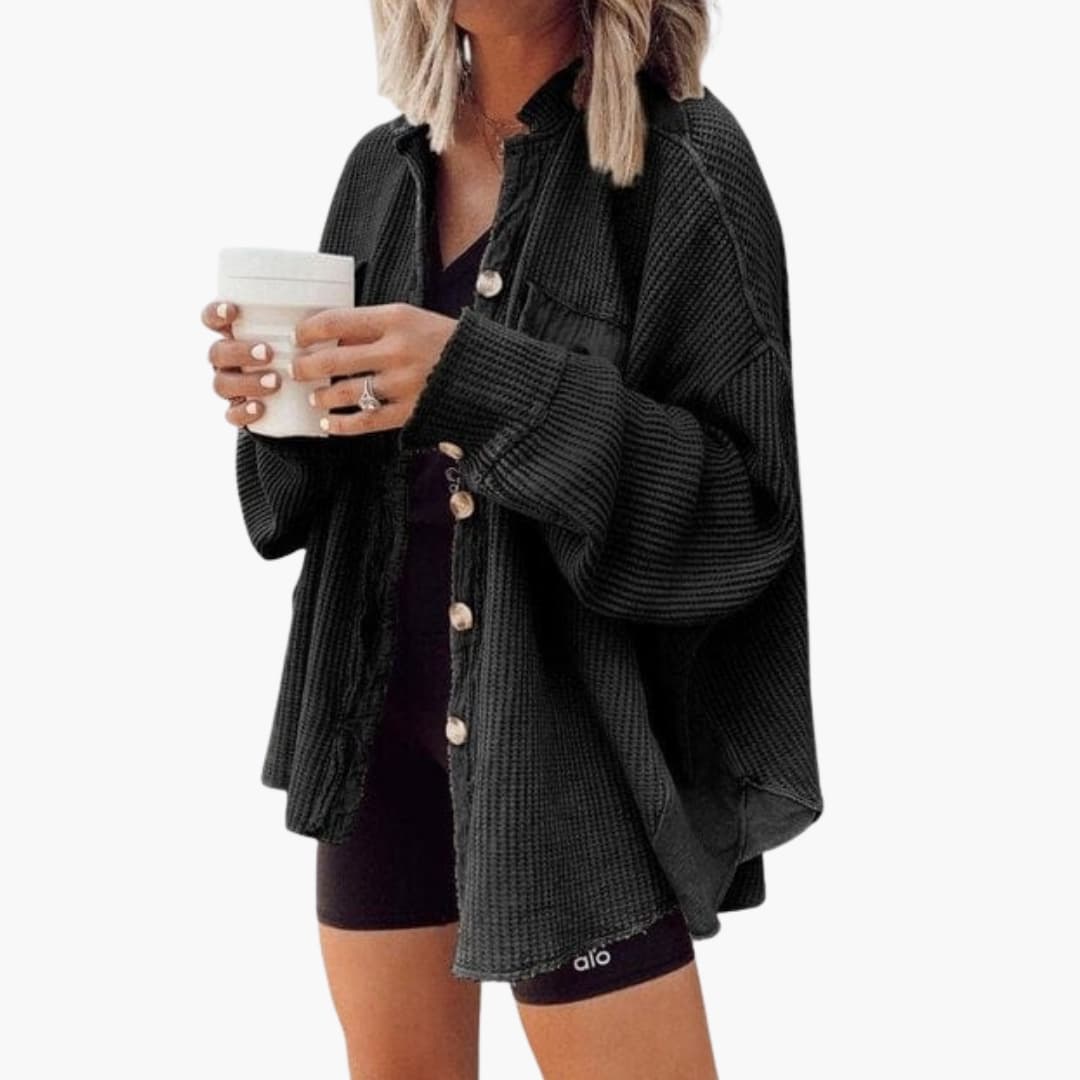 Oversized Women's Knit Shirt Jacket with Buttons