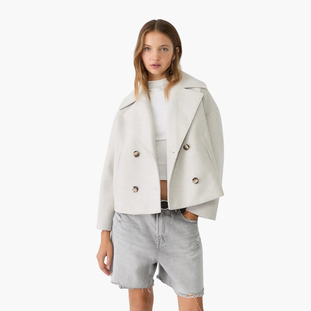 Veste Courte Femme à Deux Boutons et Col Revers